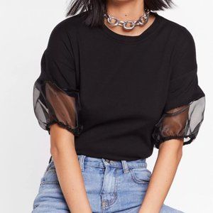 ZARA Lace Puff Short Sleeve Black Top 🖤 Minimalist & Stylish ✨